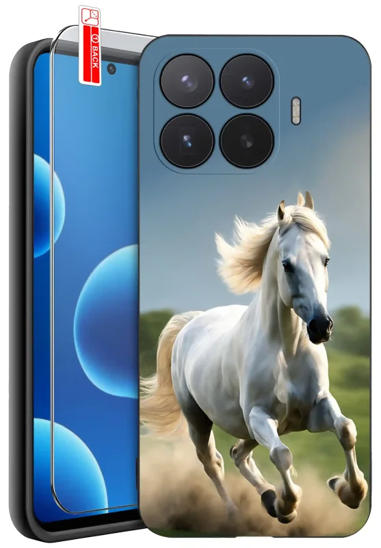 Etui z koniem do Xiaomi 17T Pro z nadrukiem białego konia w galopie oraz szkło hartowane 9H w zestawie