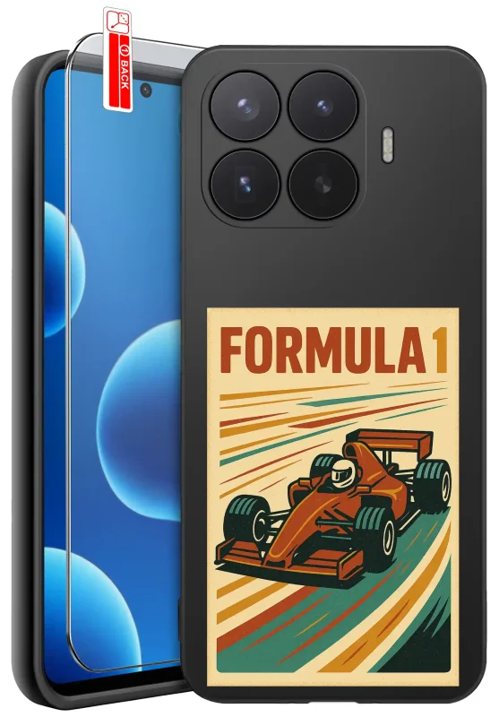 Etui z autem do Xiaomi 17T Pro z nadrukiem bolidu Formuły 1 w stylu retro oraz szkło hartowane 9H w zestawie