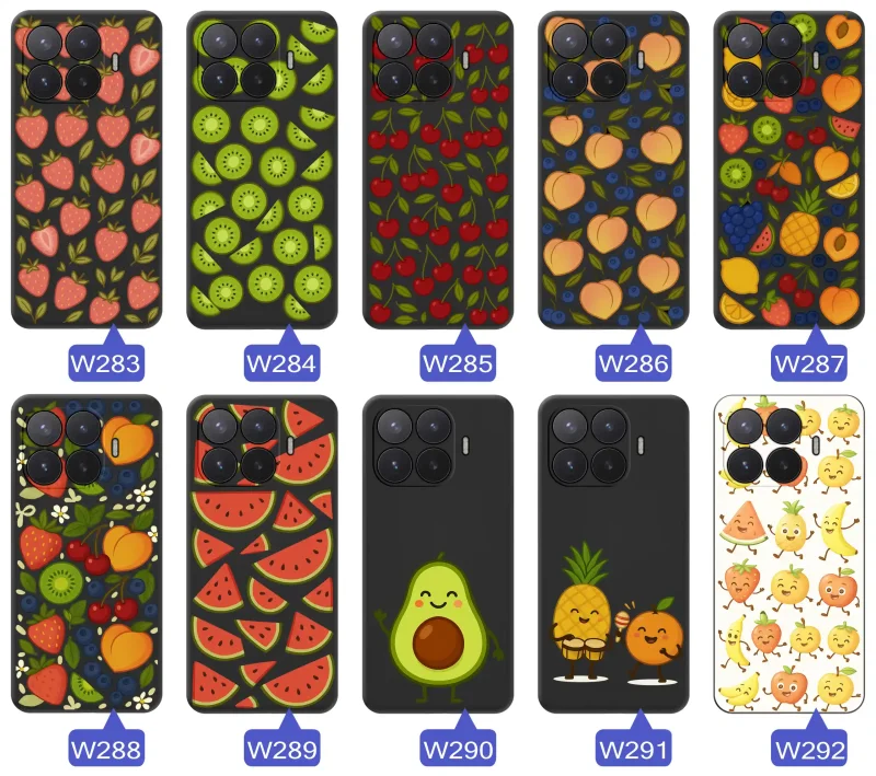 Różne etui z owocami do Xiaomi 17T Pro: motywy cytrusów, wiśni, kiwi, arbuzów awokado oraz letnich kompozycji owocowych.