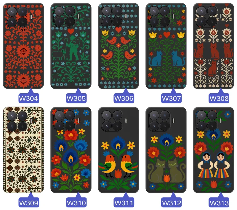 Kolekcja etui z wzorami ludowymi do Xiaomi 17T Pro: folkowe motywy kwiatowe, ptaki i ornamenty
