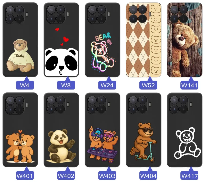 Kolekcja wzorów z misiem na etui do Xiaomi 17T Pro, różne grafiki misiów, pandy, koale