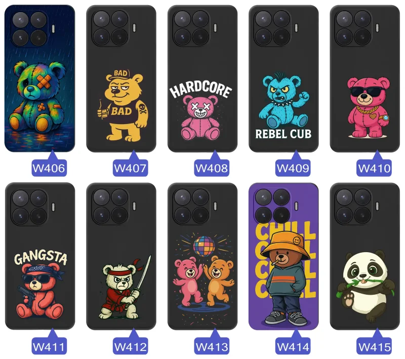 Różne etui z misiem do Xiaomi 17T Pro z różnymi nadrukami: misie, pandy, street art, neonowe grafiki i zabawne wzory