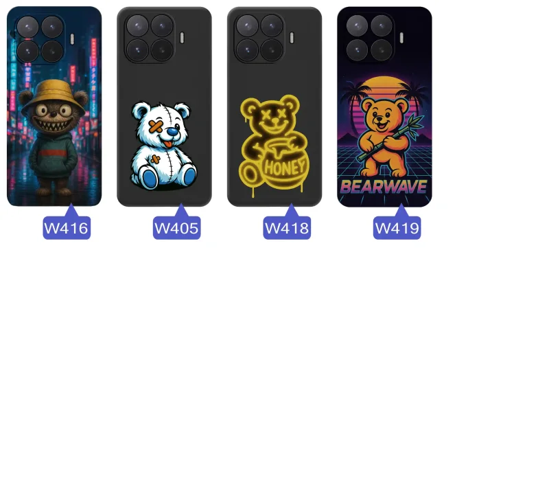 Kolekcja wzorów z misiem na etui Xiaomi 17T Pro, czarne silikonowe plecki z matowym wykończeniem i grafikami teddy bear