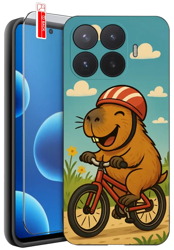 Etui z kapibarą jadącą na rowerze do Xiaomi 17T Pro ze szkłem 9H