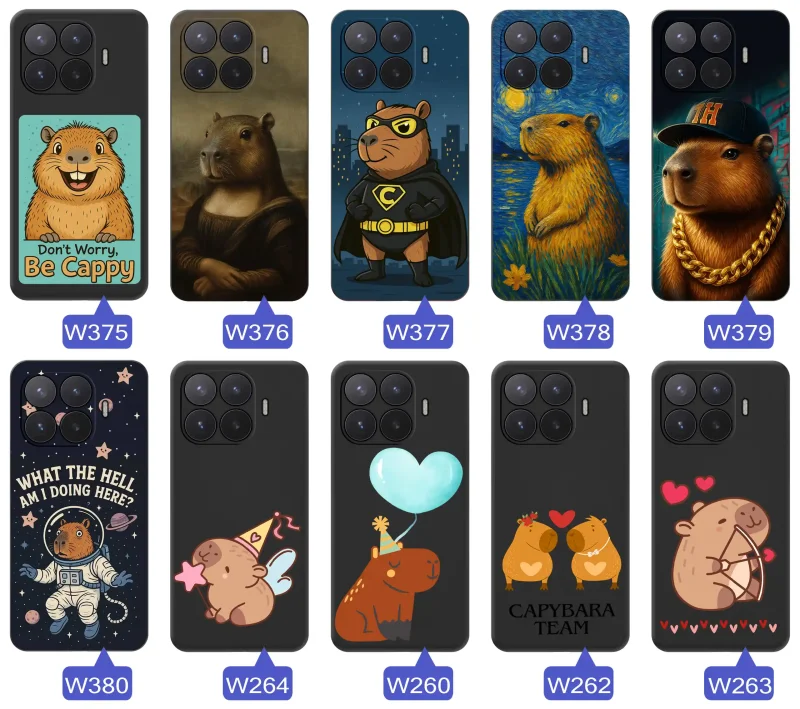 Różne etui z kapibarą do Xiaomi 17T Pro: barwne ilustracje, zabawne hasła i różnorodne motywy