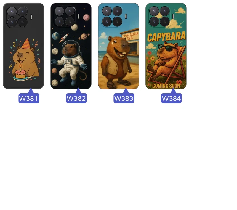 Różne wzory z kapibarą do Xiaomi 17T Pro: barwne ilustracje, zabawne hasła i różnorodne motywy