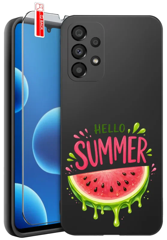 Etui wakacyjne do Samsung Galaxy A32 4G z letnim nadrukiem arbuza i napisem Hello Summer oraz szkłem hartowanym 9H w zestawie