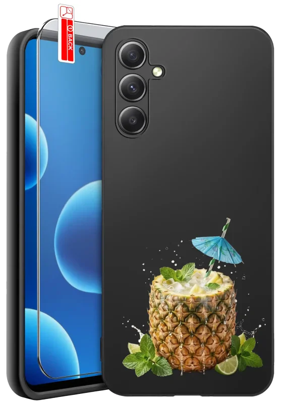 Etui wakacyjne do Samsung Galaxy S24 FE z napojem w ananasie, limonką, miętą i niebieską parasolką oraz szkłem hartowanym 9H w zestawie