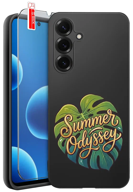 Etui wakacyjne do Samsung Galaxy S26+ Plus z nadrukiem „Summer Odyssey” na tle liścia monstery oraz szkłem hartowanym 9H w zestawie