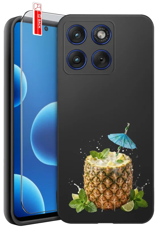 Etui wakacyjne do Motorola Edge 70 z nadrukiem koktajlu w ananasie oraz szkłem hartowanym 9H w zestawie