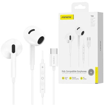 Słuchawki przewodowe douszne USB-C z mikrofonem, pilotem białe 1.2m