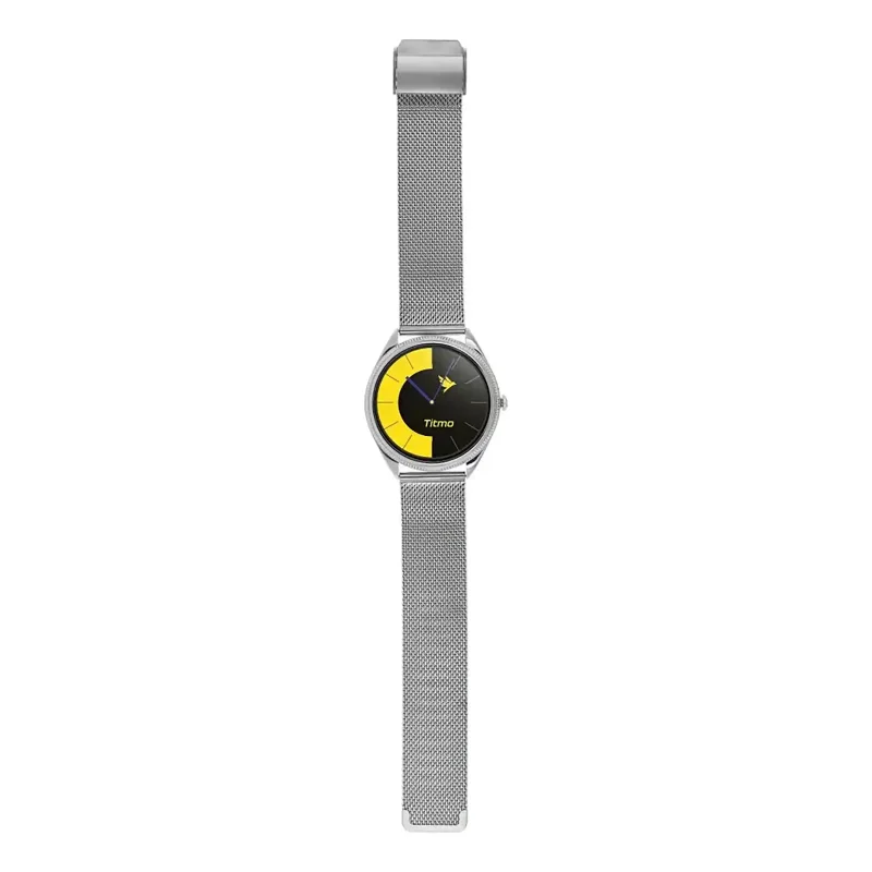 Smartwatch Titmo O-170 srebrny z metalowym paskiem mesh – widok z przodu
