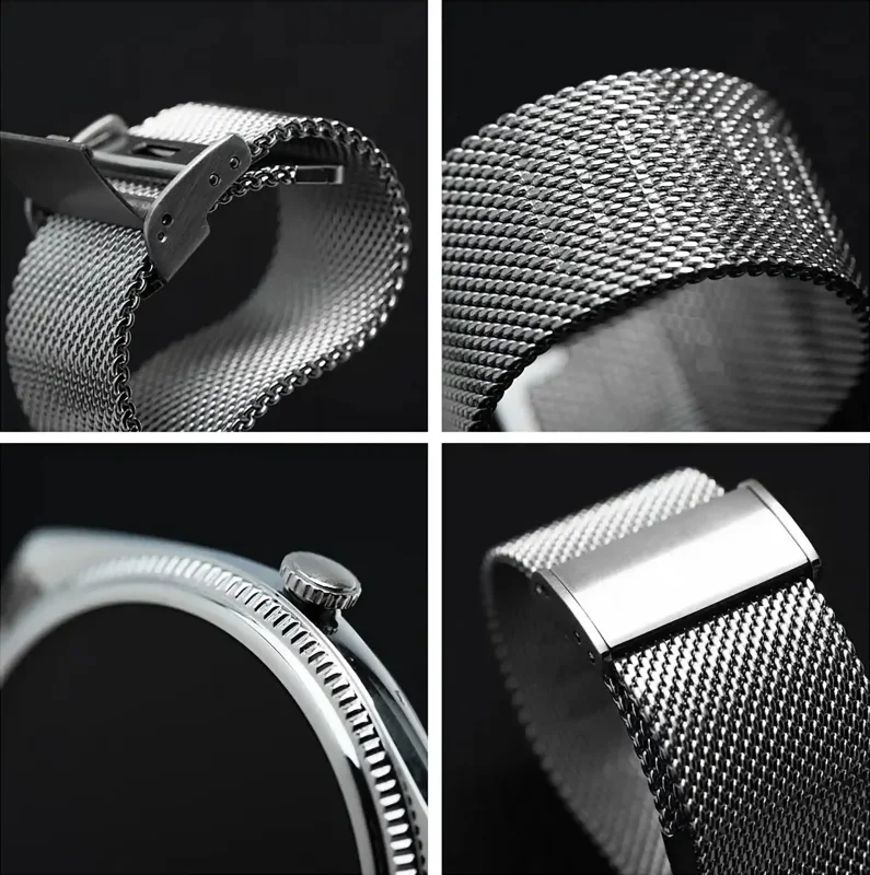Metalowy pasek mesh i detale koperty smartwatcha Titmo O-170 w kolorze srebrnym
