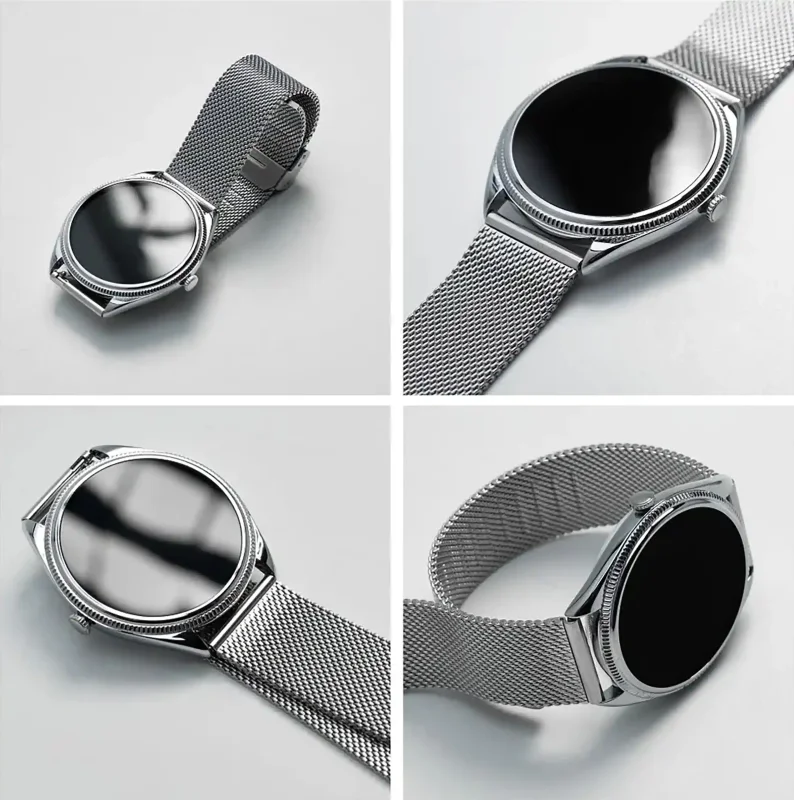 Smartwatch Titmo O-170 srebrny z metalowym paskiem mesh – widok z różnych stron