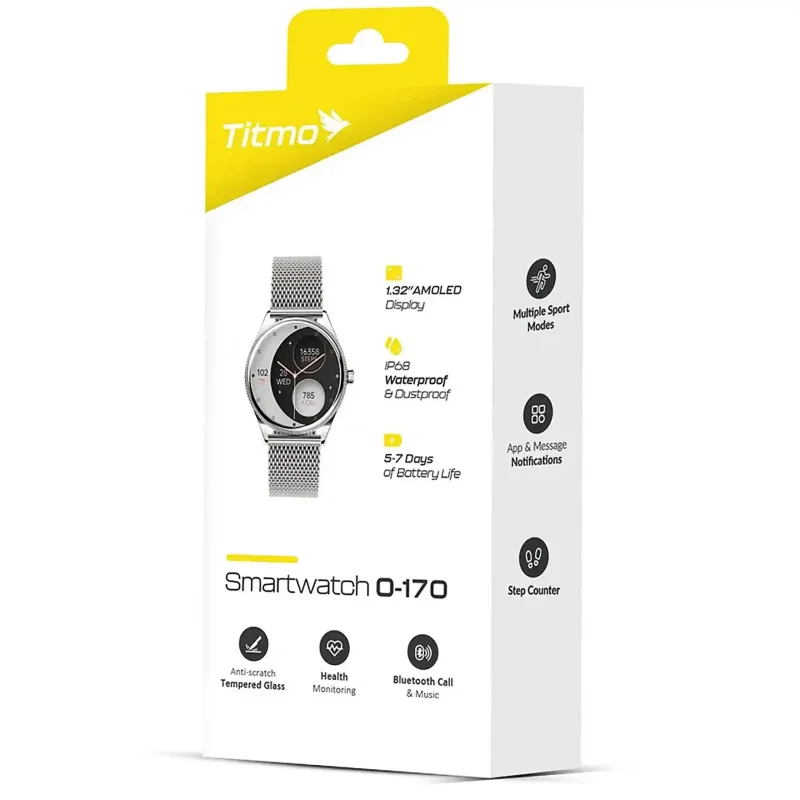 Oryginalne opakowanie smartwatcha sportowego Titmo O-170 AMOLED IP68