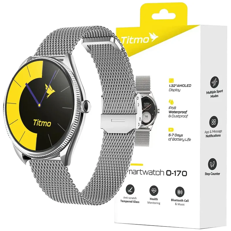 Smartwatch sportowy wodoodporny Titmo O-170 srebrny AMOLED 1,32″ z opakowaniem producenta