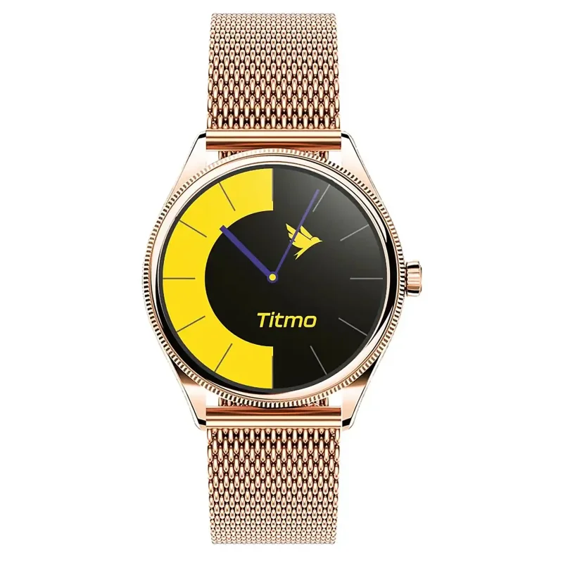 Smartwatch Titmo O-170 złoty – widok z przodu z ekranem AMOLED