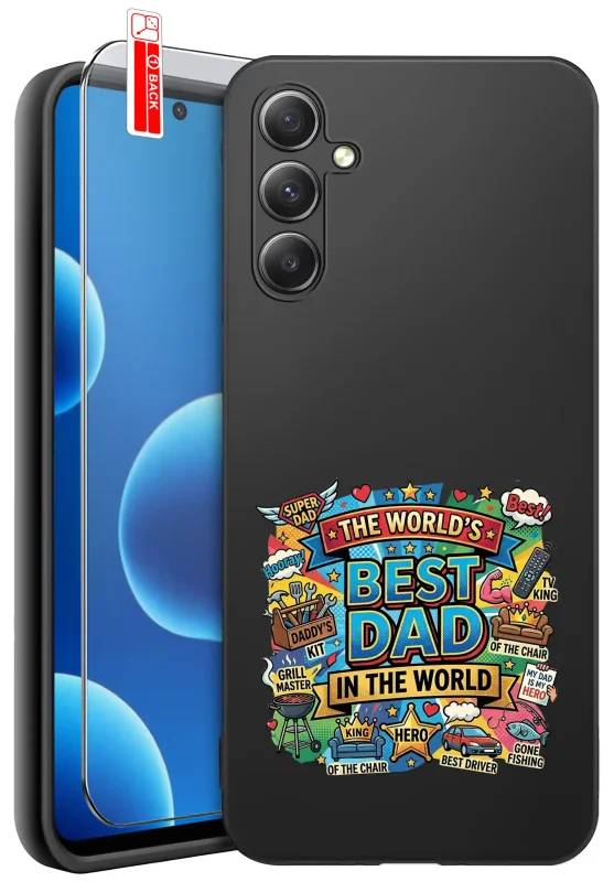 Etui dla Taty do Samsung Galaxy S24 FE z nadrukiem The World’s Best Dad in the World oraz szkłem hartowanym 9H w zestawie