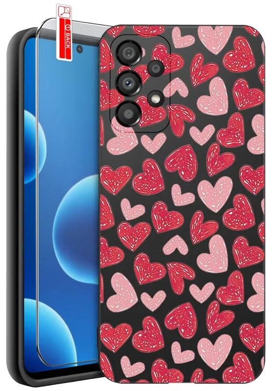 Etui dla Mamy do Samsung Galaxy A32 4G z nadrukiem Serc : czarne matowe wykończenie oraz szkło hartowane 9H w zestawie