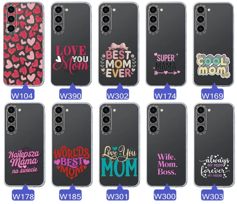 Transparentne etui na Dzień Mamy do Samsung Galaxy S23 trzymane w dłoni, z trwałym nadrukiem Best Mom Ever