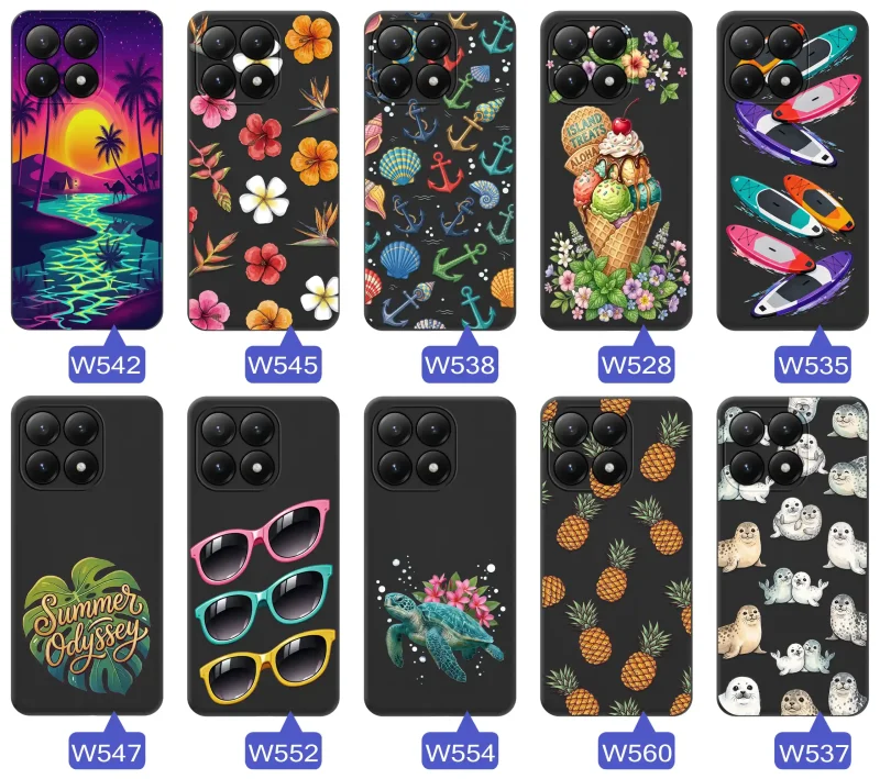 Kolekcja etui wakacyjnych do Xiaomi 15T 5G z palmami, kwiatami, kotwicami, lodami, deskami SUP, fokami i ananasami