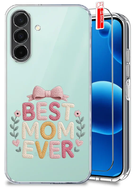 Etui dla Mamy do Samsung Galaxy A17 5G przezroczyste z różowym napisem BEST MOM EVER oraz szkło hartowane w zestawie