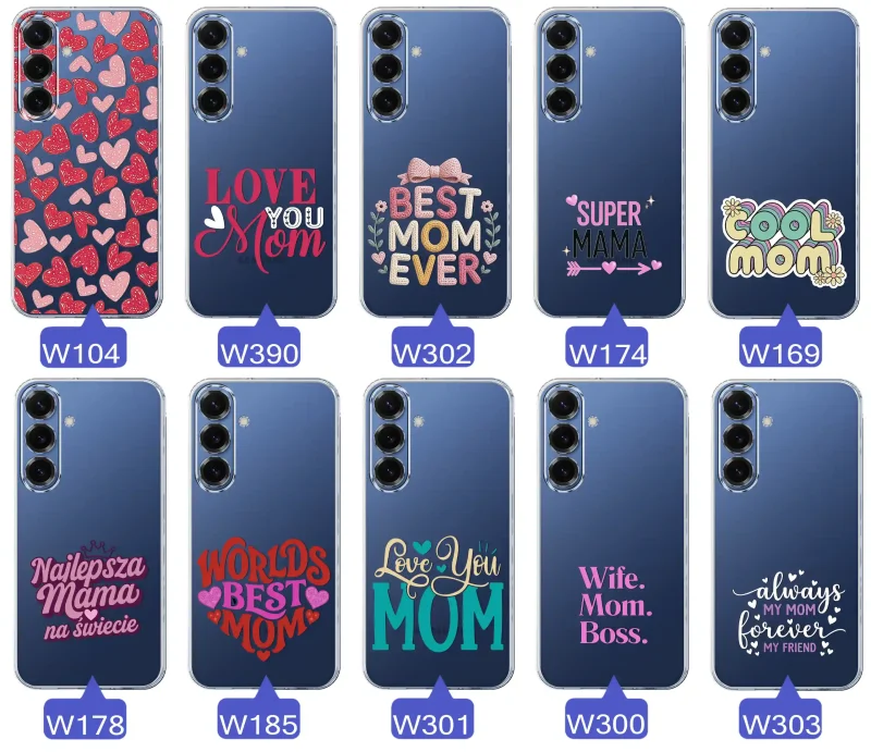 Kolekcja wzorów etui dla Mamy do Samsung Galaxy S25 FE: napisy Super Mama, Najlepsza Mama na świecie, best mom ever, cool mom, I love you mom
