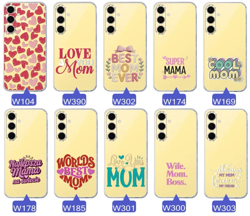 Kolekcja wzorów etui dla Mamy do Samsung Galaxy S24 FE: napisy Super Mama, Najlepsza Mama na świecie, best mom ever, cool mom, I love you mom