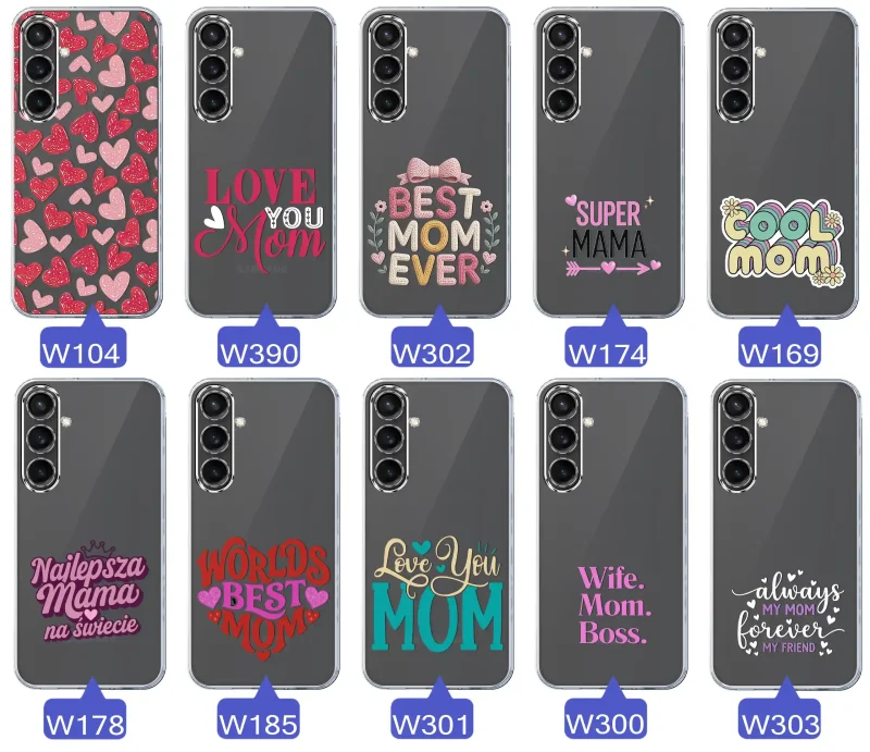 Kolekcja wzorów etui dla Mamy do Samsung Galaxy S23 FE: napisy Super Mama, Najlepsza Mama na świecie, best mom ever, cool mom, I love you mom