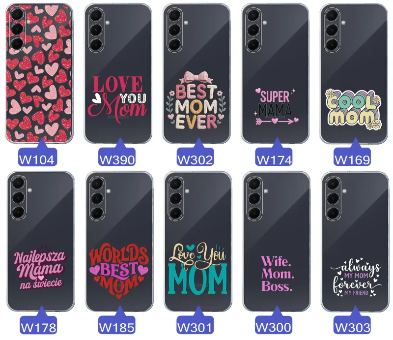 Kolekcja wzorów etui dla Mamy do Samsung Galaxy A54 5G: napisy Super Mama, Najlepsza Mama na świecie, best mom ever, cool mom, I love you mom