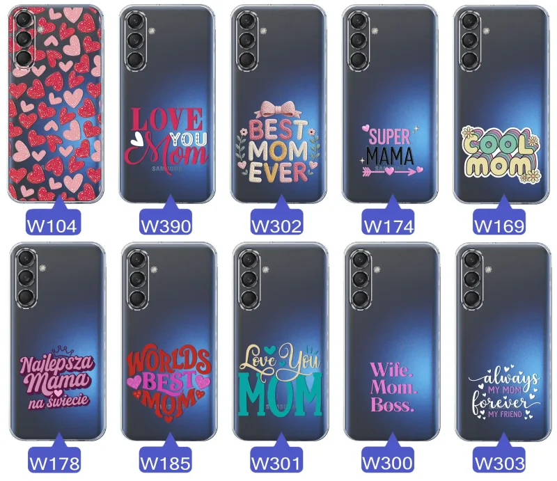 Kolekcja wzorów etui dla Mamy do Samsung Galaxy M55 5G: napisy Super Mama, Najlepsza Mama na świecie, best mom ever, cool mom, I love you mom