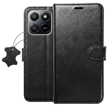 Etui do Honor X7d 4G / 5G z klapką skórzane czarne ze szkłem