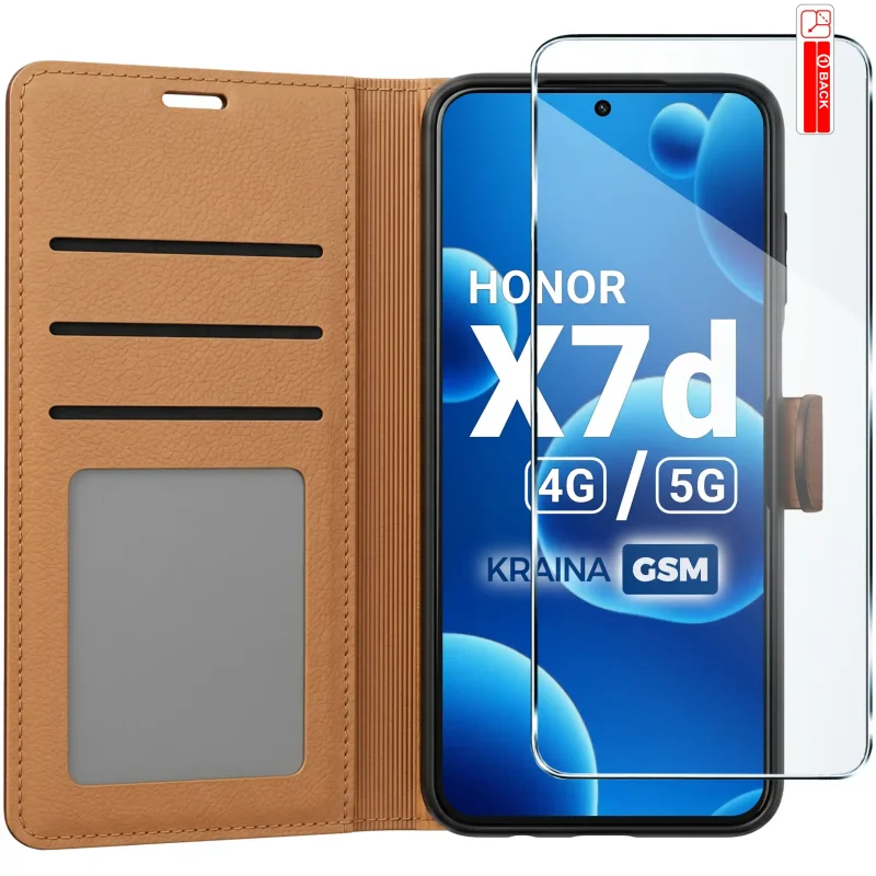 Brązowe etui portfelowe do Honor X7d 4G / 5G z trzema kieszonkami na karty