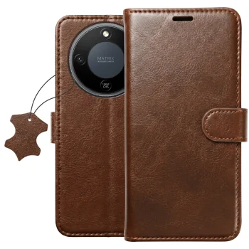 Etui do Honor Magic 8 Lite z klapką skórzane brązowe ze szkłem