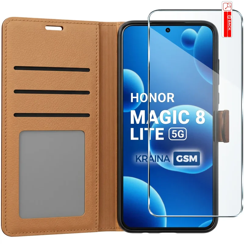Brązowe etui portfelowe do Honor Magic 8 Lite z trzema kieszonkami na karty