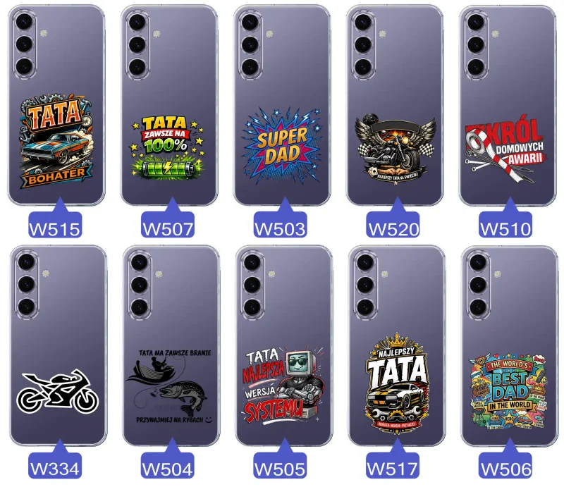 Kolekcja wzorów dla Taty i na Dzień Ojca do Samsung Galaxy S24+ Plus:  kolorowe grafiki i napisy Super Tata, Super Dad, Najlepszy Tata Na Świecie i inne