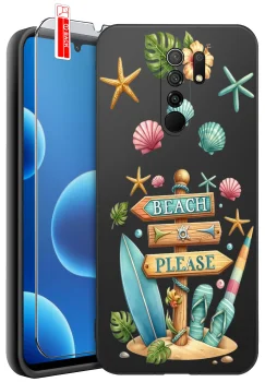 Etui do Xiaomi Redmi 9 różne wzory wakacyjne ze szkłem