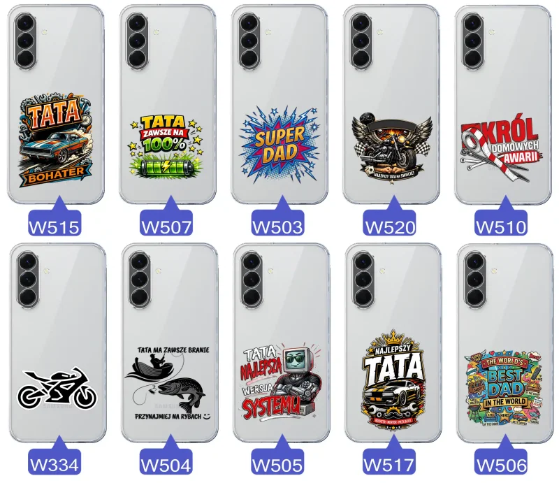 Kolekcja wzorów dla Taty i na Dzień Ojca do Samsung Galaxy A56 5G:  kolorowe grafiki i napisy Super Tata, Super Dad, Najlepszy Tata Na Świecie i inne