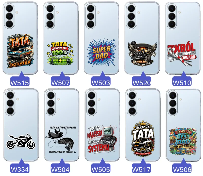 Kolekcja wzorów dla Taty i na Dzień Ojca do Samsung Galaxy S26+ Plus:  kolorowe grafiki i napisy Super Tata, Super Dad, Najlepszy Tata Na Świecie i inne