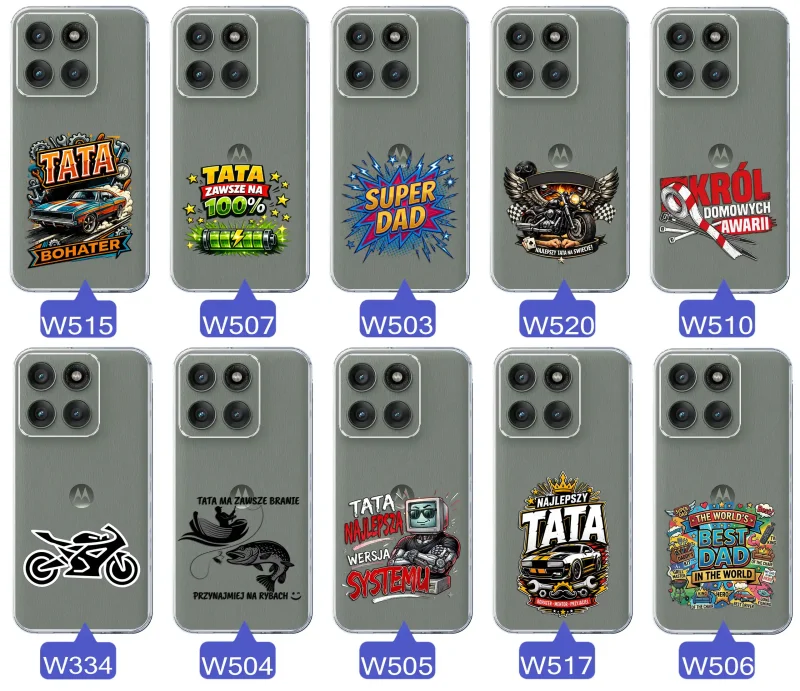 Kolekcja wzorów dla Taty i na Dzień Ojca do Motorola Edge 60 Pro 5G:  kolorowe grafiki i napisy Super Tata, Super Dad, Najlepszy Tata Na Świecie i inne