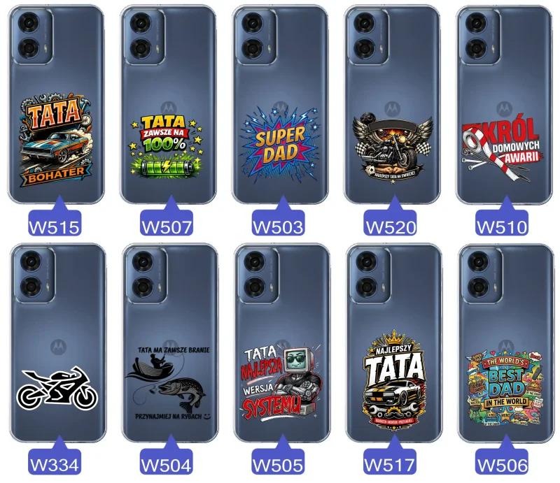 Kolekcja wzorów dla Taty i na Dzień Ojca do Motorola Moto G24 / G24 Power / G04 / E14:  kolorowe grafiki i napisy Super Tata, Super Dad, Najlepszy Tata Na Świecie i inne