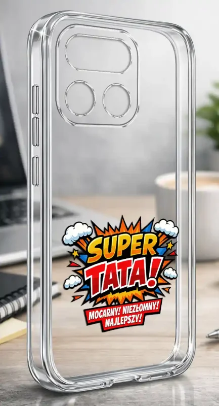 Transparentne etui 2 mm do Realme 16 Pro dla Taty z wzorem SUPER TATA: elegancki wygląd smartfona w dłoni