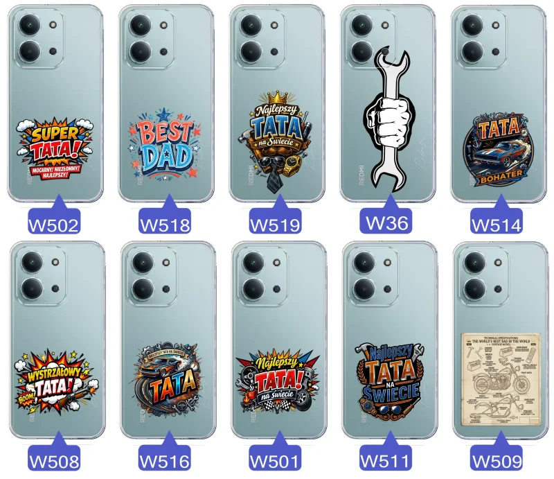 Różne wzory przezroczystych etui dla Taty do Xiaomi Redmi 15C z kolorowymi nadrukami i motywami na Dzień Ojca i nie tylko