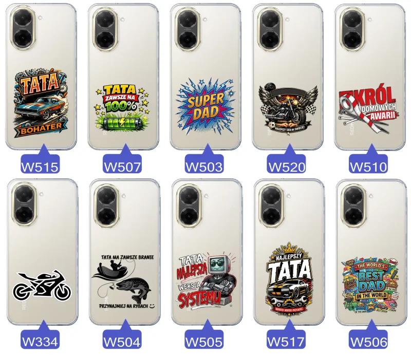 Kolekcja wzorów dla Taty i na Dzień Ojca do Xiaomi Redmi A5:  kolorowe grafiki i napisy Super Tata, Super Dad, Najlepszy Tata Na Świecie i inne