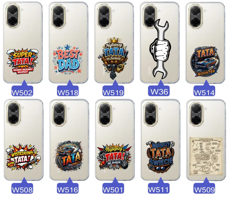 Różne wzory przezroczystych etui dla Taty do Xiaomi Redmi A5 z kolorowymi nadrukami i motywami na Dzień Ojca i nie tylko