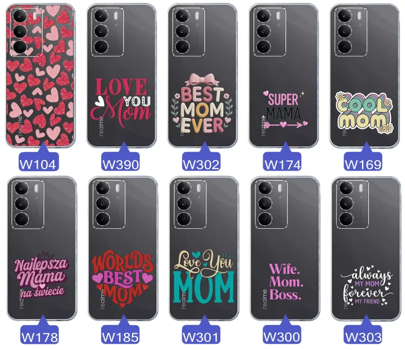 Kolekcja wzorów etui dla Mamy do Realme C75: napisy Super Mama, Najlepsza Mama na świecie, best mom ever, cool mom, I love you mom
