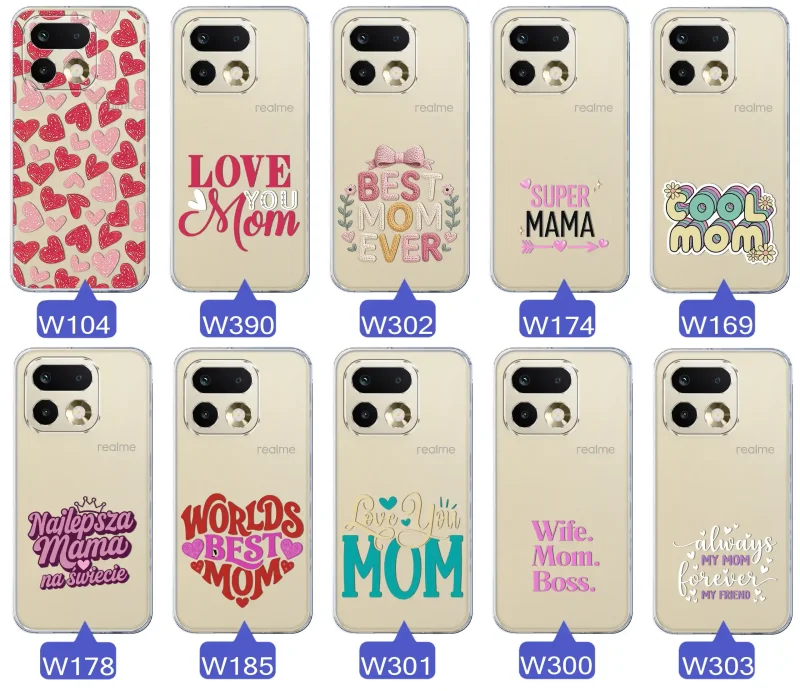 Kolekcja wzorów etui dla Mamy do Realme 16 Pro+ Plus 5G: napisy Super Mama, Najlepsza Mama na świecie, best mom ever, cool mom, I love you mom