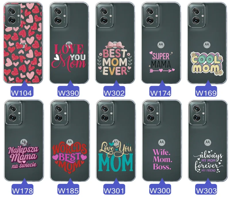 Kolekcja wzorów etui dla Mamy do Motorola Moto G55 5G: napisy Super Mama, Najlepsza Mama na świecie, best mom ever, cool mom, I love you mom