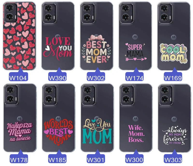 Kolekcja wzorów etui dla Mamy do Motorola Moto G35 5G: napisy Super Mama, Najlepsza Mama na świecie, best mom ever, cool mom, I love you mom