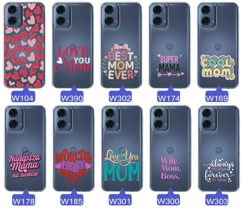 Kolekcja wzorów etui dla Mamy do Motorola Moto G24 / G24 Power / G04 / E14: napisy Super Mama, Najlepsza Mama na świecie, best mom ever, cool mom, I love you mom